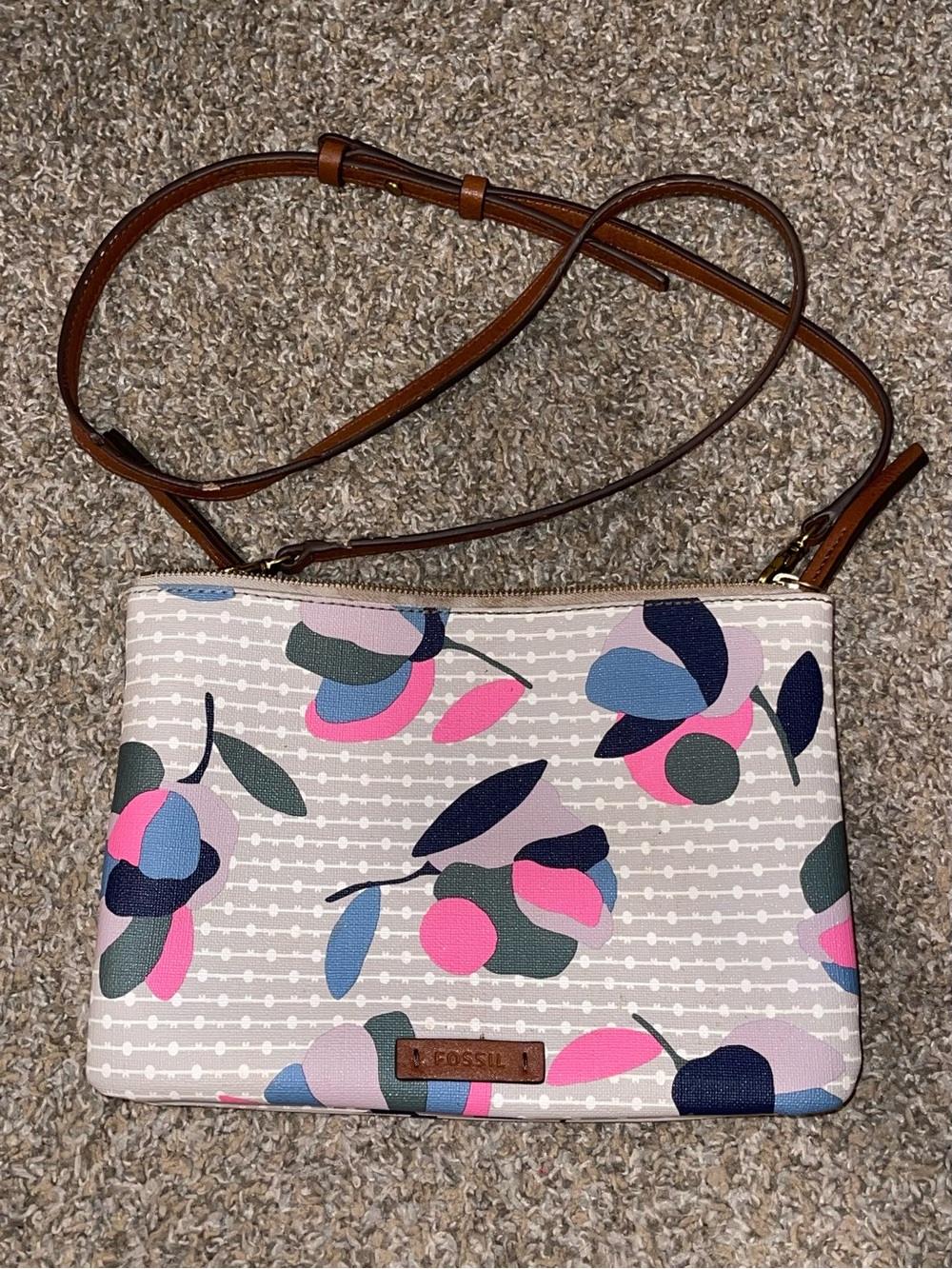 Fossil Floral Print Crossbody in Beige, Pink, Navy and Green